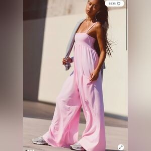 FP Movement Hot Shot Strappy SquareNeck Sleeveless Wide Leg Jumpsuit Powder Pink